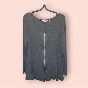 Soft Surroundings Gray Rayon Zip Tunic Top Lightweight Drapey Long Sleeve XL